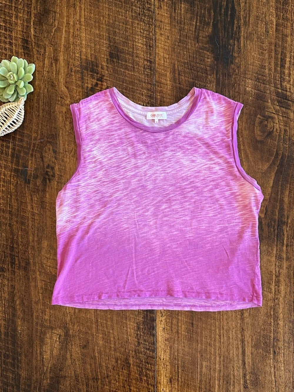 Goldie Lewinter | Slub Knit Cropped Muscle Tank - Magenta/Pink, Size M